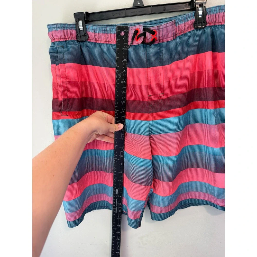 Nike Mens Striped Swim Trunks Pink Blue Board Shorts Mesh Liner Medium